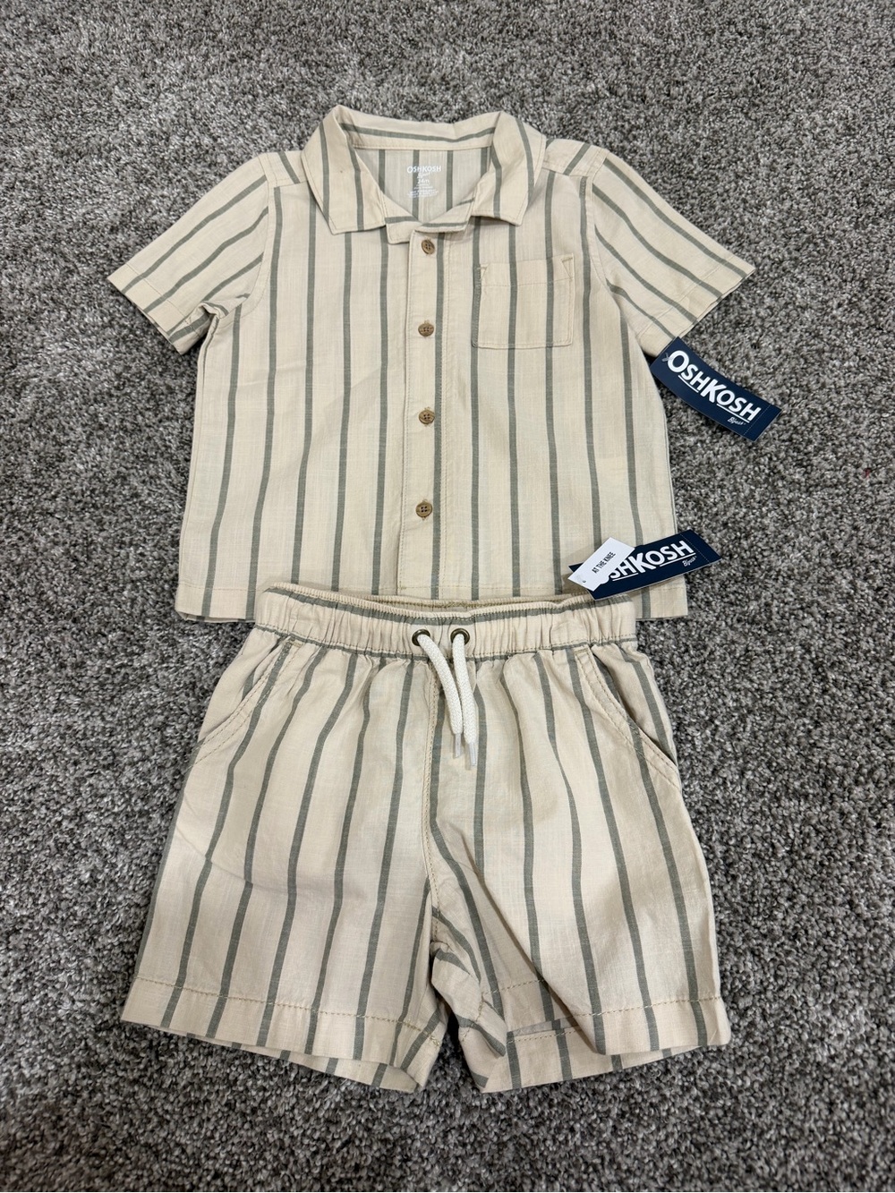 OshKosh B'gosh Cream & Gray Striped Kids Pajama Set